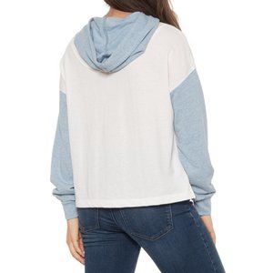 NEW Women's Madewell Lightweight Hoodie Blue White Hooded Sweatshirt Size M NWT